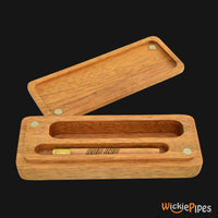 Thumbnail for Bad Ash - Flat Dugout & One-Hitter Brass Pipe 5-Inch Exotic Wood one-hitter inside open lid.