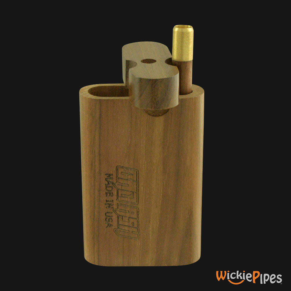 Bad Ash Walnut 3.25-Inch Wood Dugout System open lid & brass pipe.