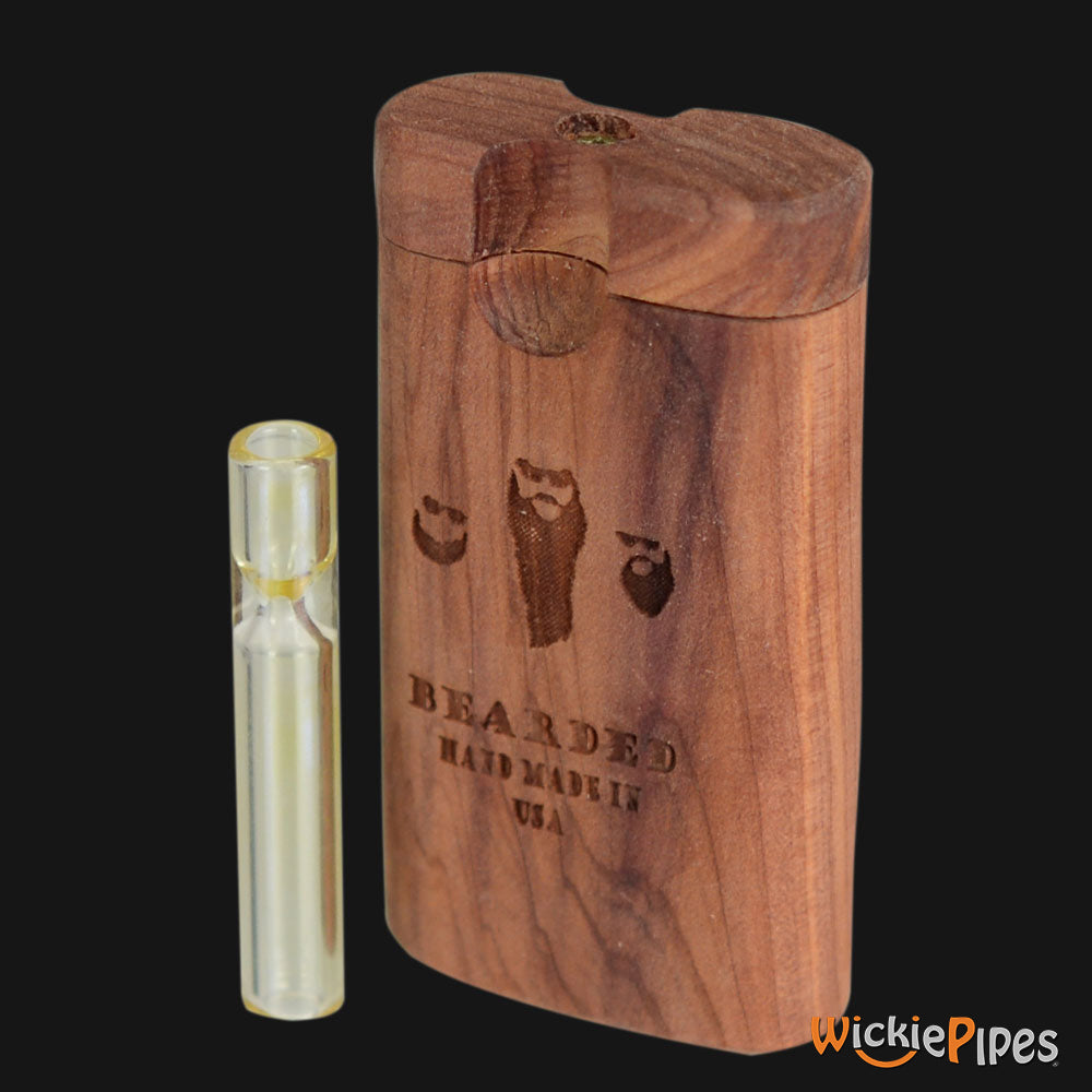 Bearded Aerobic Cedar 3-Inch Wood Dugout System closed twist lid with glass one-hitter.