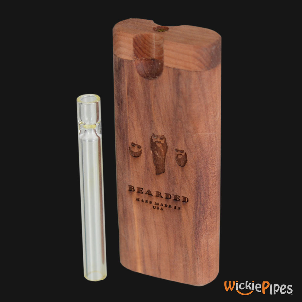 Bearded Aerobic Cedar 4-Inch Wood Dugout System closed twist lid with glass one-hitter.