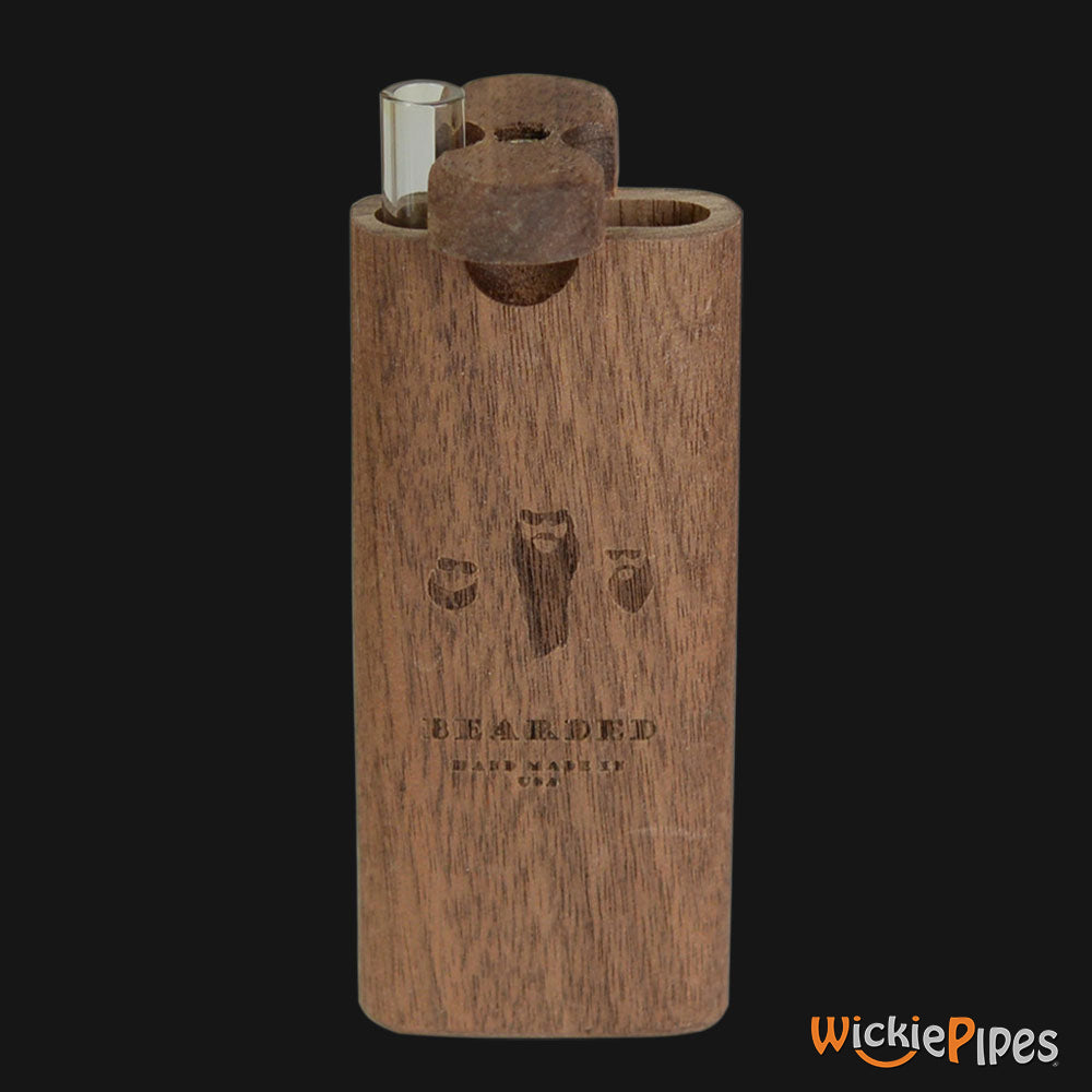 Bearded Walnut 4-Inch Wood Dugout System open twist lid with glass one-hitter.