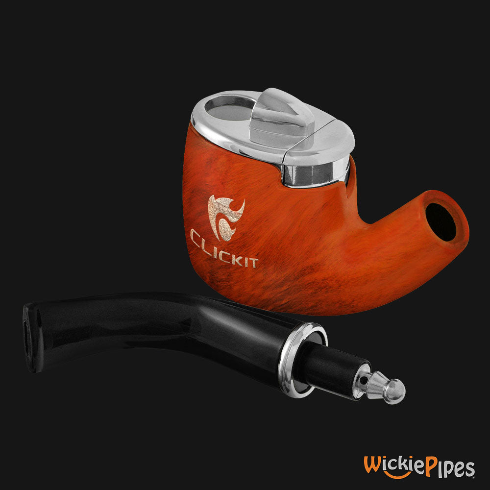 Clickit Sherlock Classic Pipe Lighter Silver mouthpiece off.
