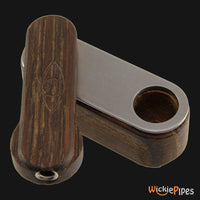 Thumbnail for Monkey Pipe Fisherman's Friend Original stainless steel herb storage cover and opened mouthpiece.