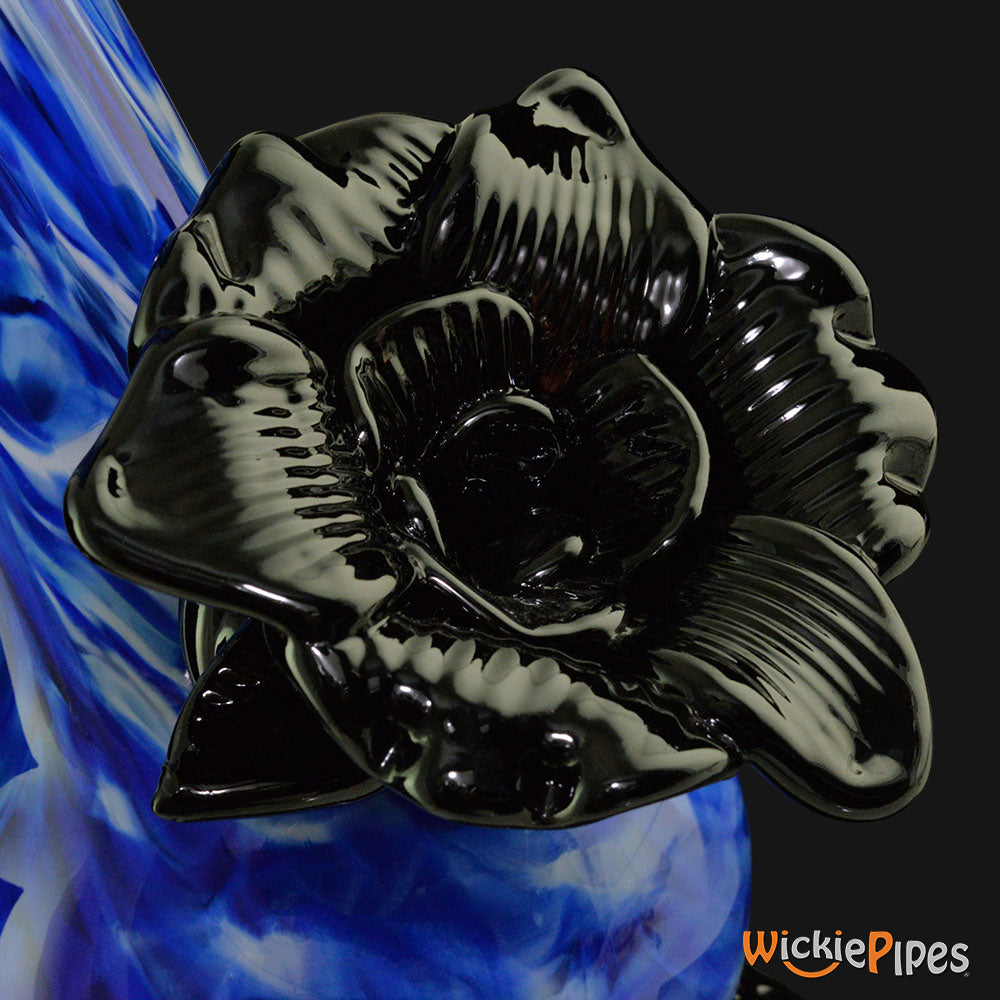 Noble Glass - Flower Blue Black Wrap 14-Inch Soft Glass Bubble Water Pipe Flower