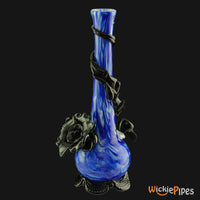 Thumbnail for Noble Glass - Flower Blue Black Wrap 14-Inch Soft Glass Bubble Water Pipe Side