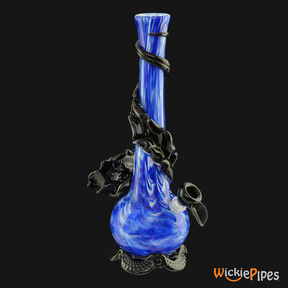 Noble Glass - Flower Blue Black Wrap 14-Inch Soft Glass Bubble Water Pipe