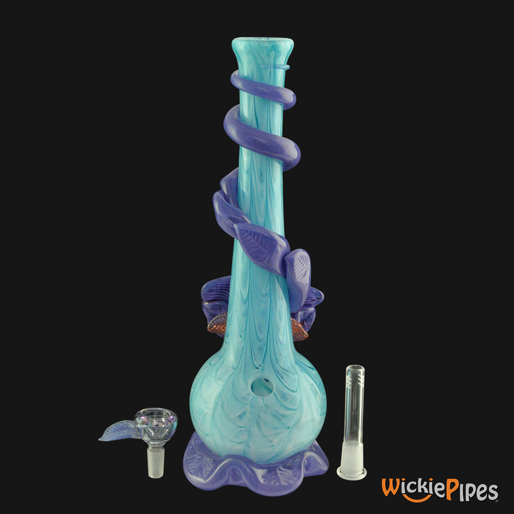 Noble Glass - Flower Blue Purple Wrap 14-Inch Soft Glass Bubble Water Pipe Disassembled