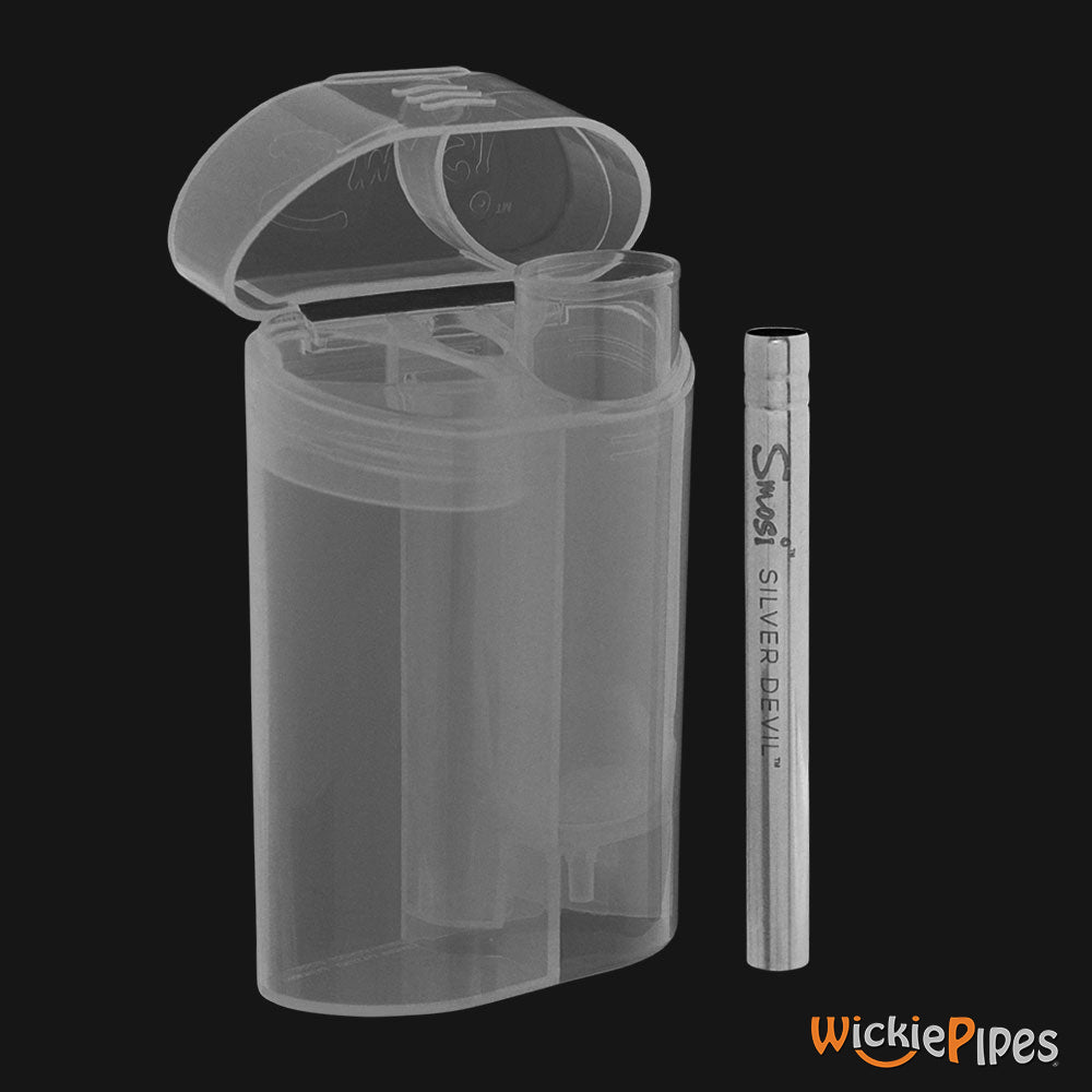 Smosi Dragon Clear Dugout One-Hitter Pipe System 3.25-Inch lid open one with hitter out.