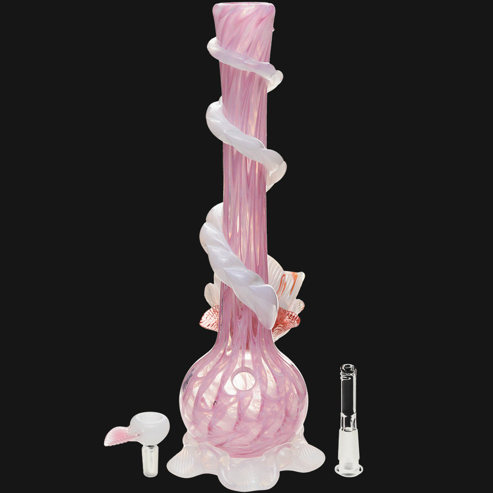 Noble Glass - Pink Flower Wrap 14" Soft Glass Bubble Bottom Water Pipe