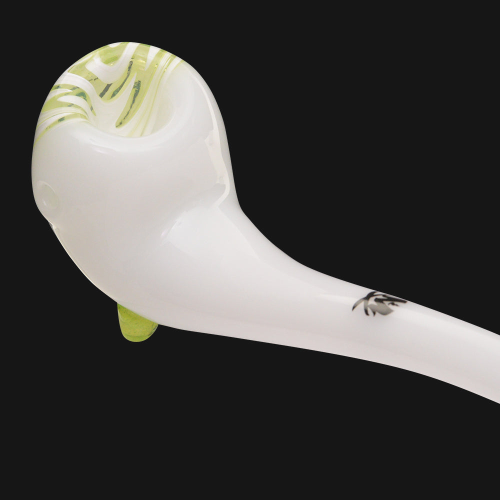 Mathematix Glass - Worked Slime 13 Inch White Gandalf Glass Pipe bowl close up view.