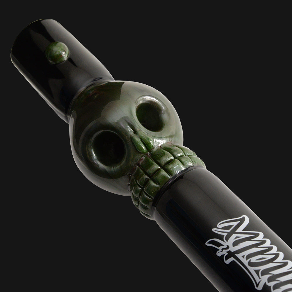 Mathematix Glass - Double Bowl Skull Steamroller Glass Hand Pipe - Green