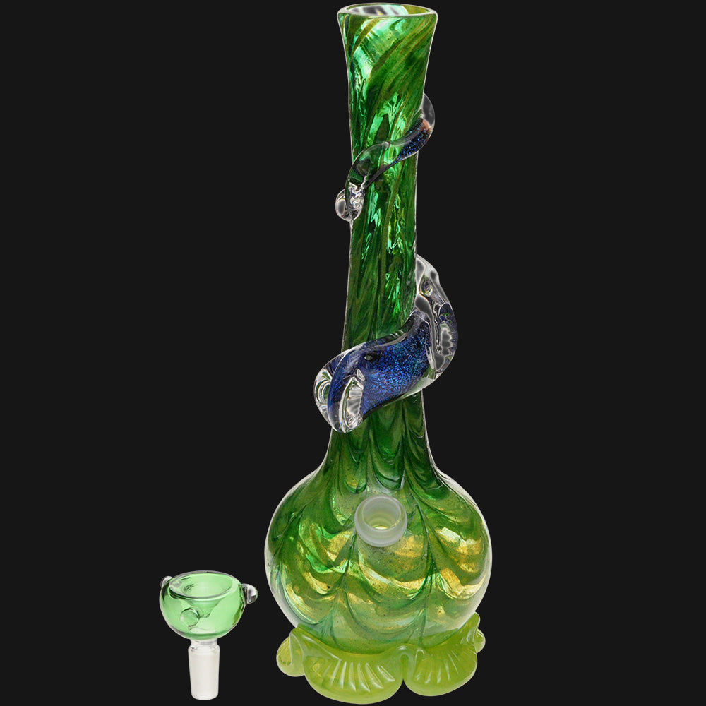 Noble Glass - Green Dichro Wrap 12" Soft Glass Bubble Bottom Water Pipe