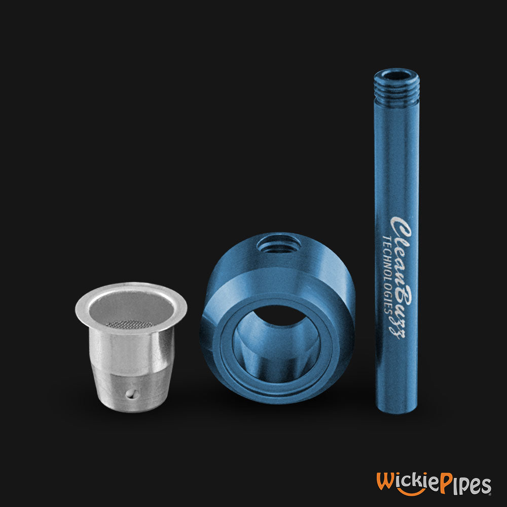 Clean Buzz - CastAway Pipe System Blue 3.5-Inch Hand Pipe fully apart.