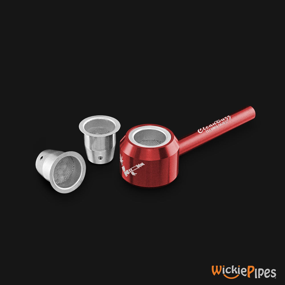 Clean Buzz - CastAway Pipe System Red 3.5-Inch Hand Pipe full system with 3 bowl liners.
