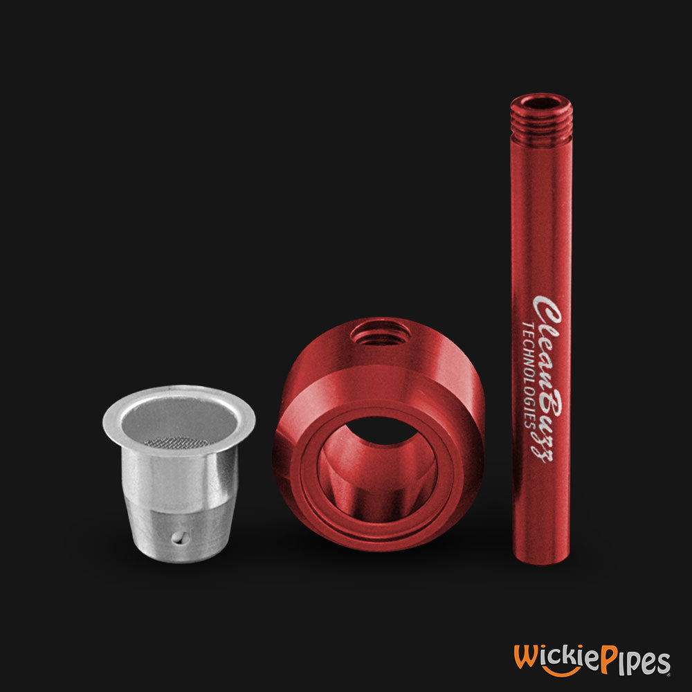 Clean Buzz - CastAway Pipe System Red 3.5-Inch Hand Pipe fully apart.