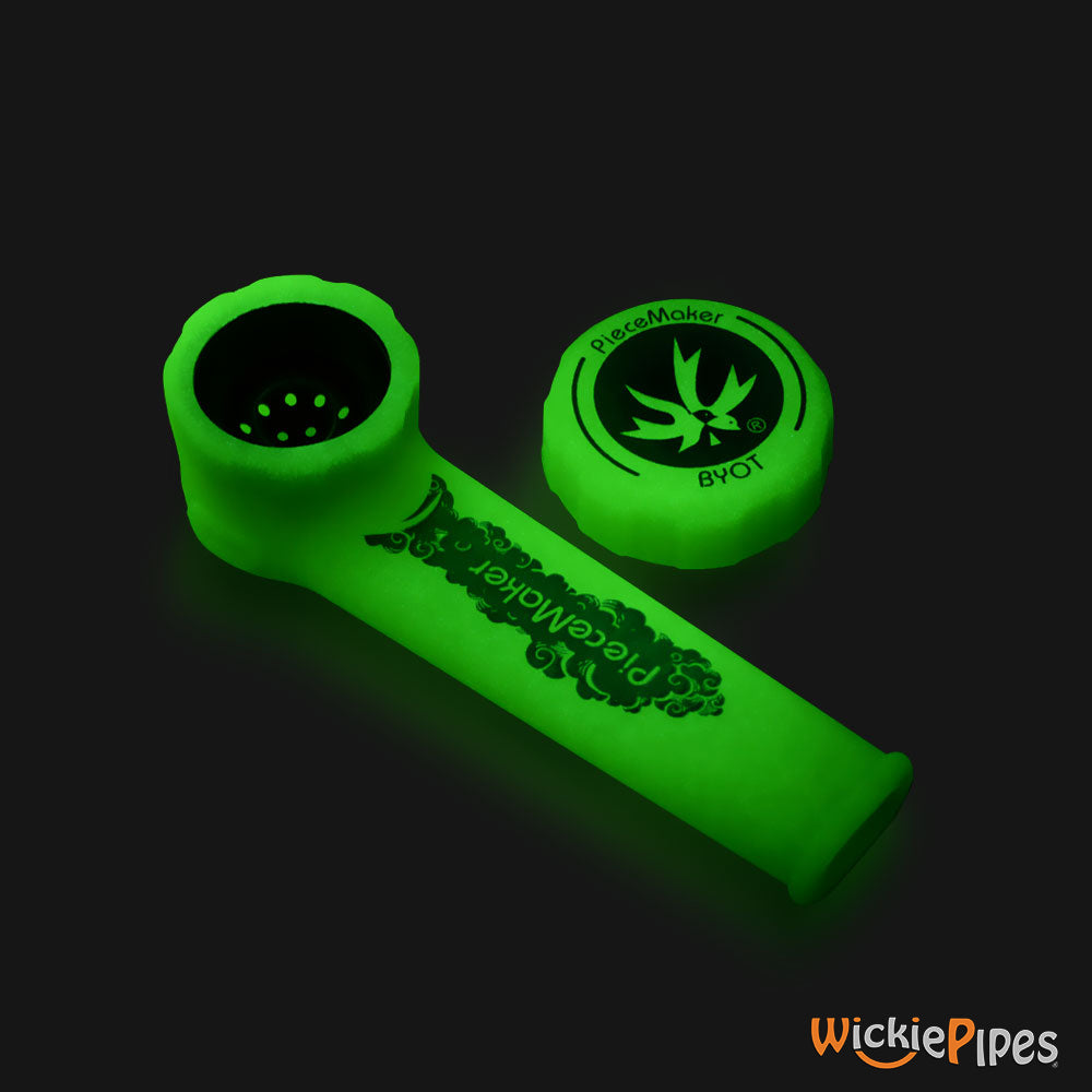PieceMaker - Karma Hazard Flag Yellow Glow In The Dark 3.5-Inch Silicone Hand Pipe top with cap off.