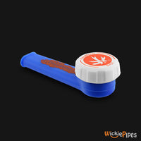 Thumbnail for PieceMaker - Karma Breakout Blue 3.5-Inch Silicone Hand Pipe with front cap on.