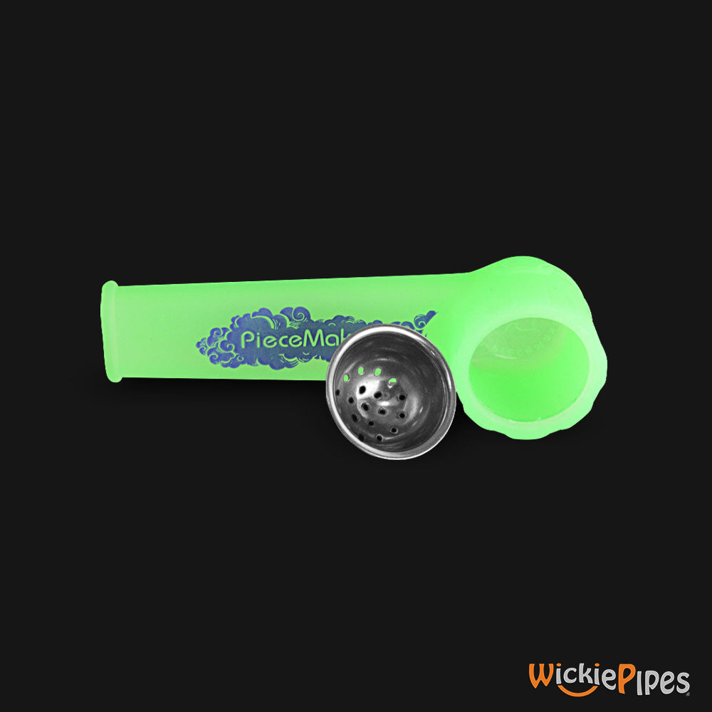 PieceMaker - Karma Electric Green 3.5-Inch Silicone Hand Pipe side with bowl out.