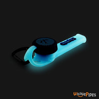 Thumbnail for PieceMaker - Karma GO Cyanara Glow-In-The-Dark 4-Inch Silicone Hand Pipe front left with cap on.
