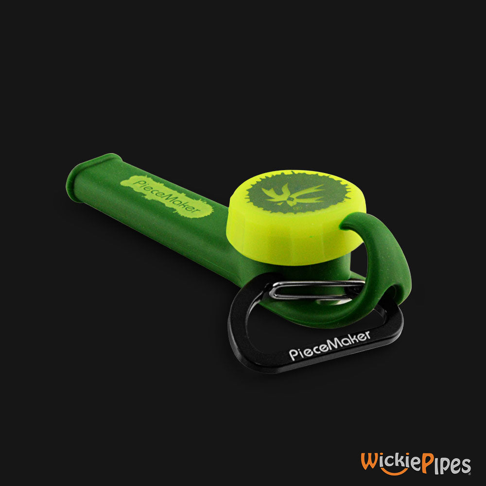 PieceMaker - Karma GO Electric Evergreen 4-Inch Silicone Hand Pipe front right with cap on.