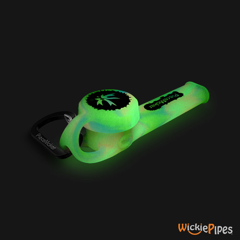 PieceMaker - Karma GO Lollipop Swirl Glow-In-The-Dark 4-Inch Silicone Hand Pipe front left with cap on.