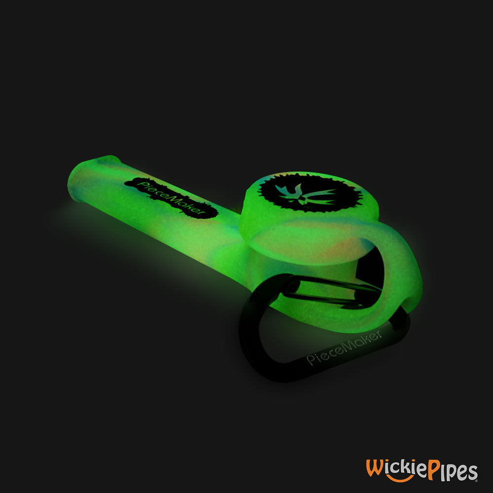 PieceMaker - Karma GO Lollipop Swirl Glow-In-The-Dark 4-Inch Silicone Hand Pipe front right with cap on.