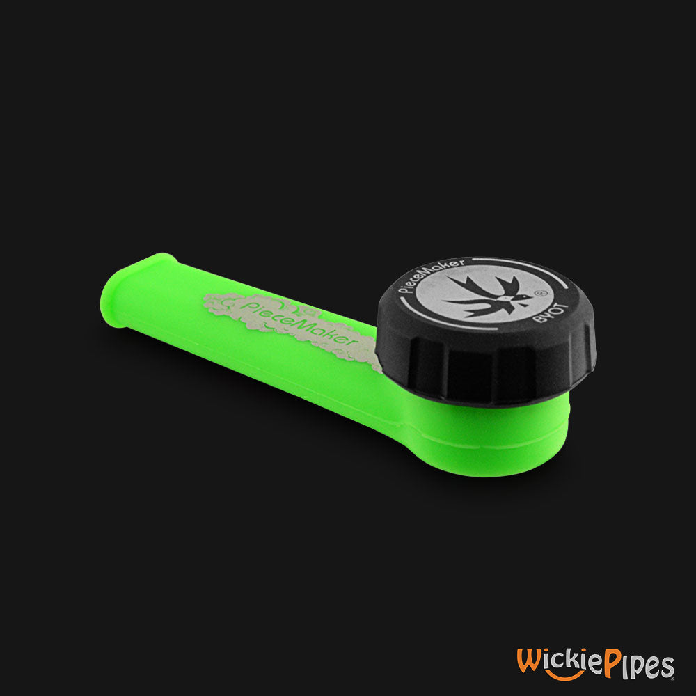 PieceMaker - Karma Ghini Green 3.5-Inch Silicone Hand Pipe with front cap on.