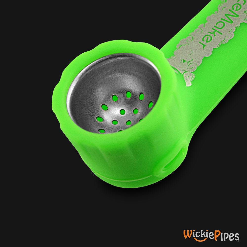 PieceMaker - Karma Ghini Green 3.5-Inch Silicone Hand Pipe close up with open bowl.