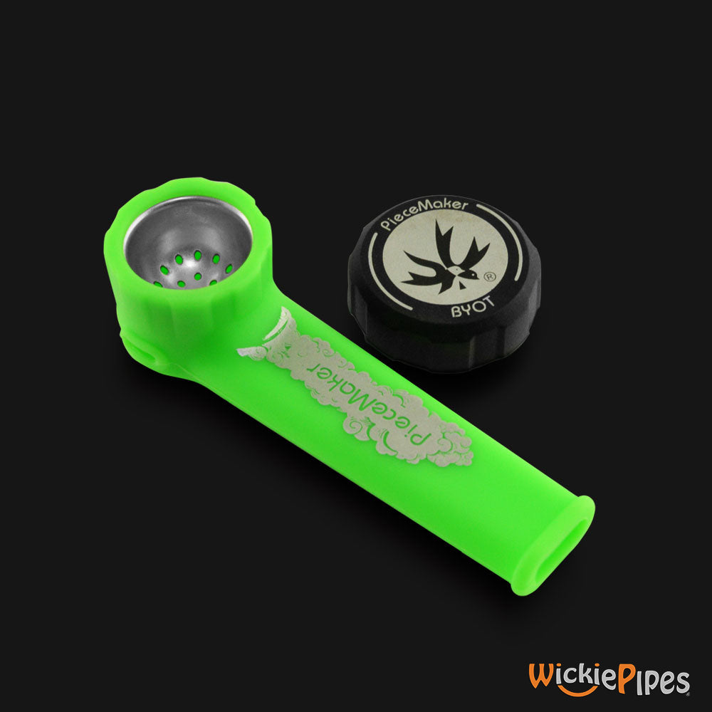 PieceMaker - Karma Ghini Green 3.5-Inch Silicone Hand Pipe top with cap off.