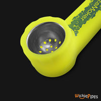 Thumbnail for PieceMaker - Karma Hazard Flag Yellow 3.5-Inch Silicone Hand Pipe close up with open bowl.