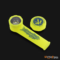 Thumbnail for PieceMaker - Karma Hazard Flag Yellow 3.5-Inch Silicone Hand Pipe top with cap off.