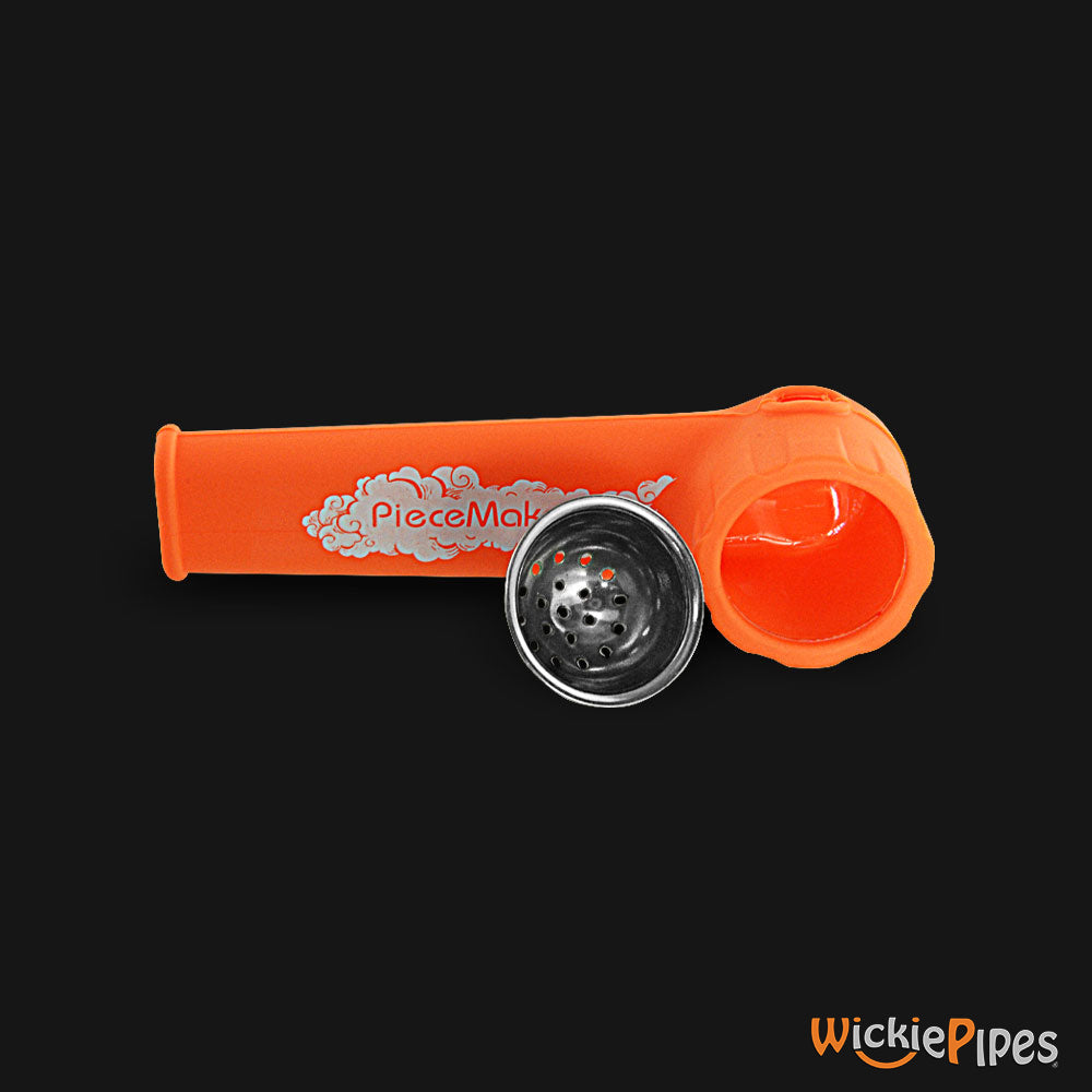 PieceMaker - Karma Octane Orange 3.5-Inch Silicone Hand Pipe side with bowl out.
