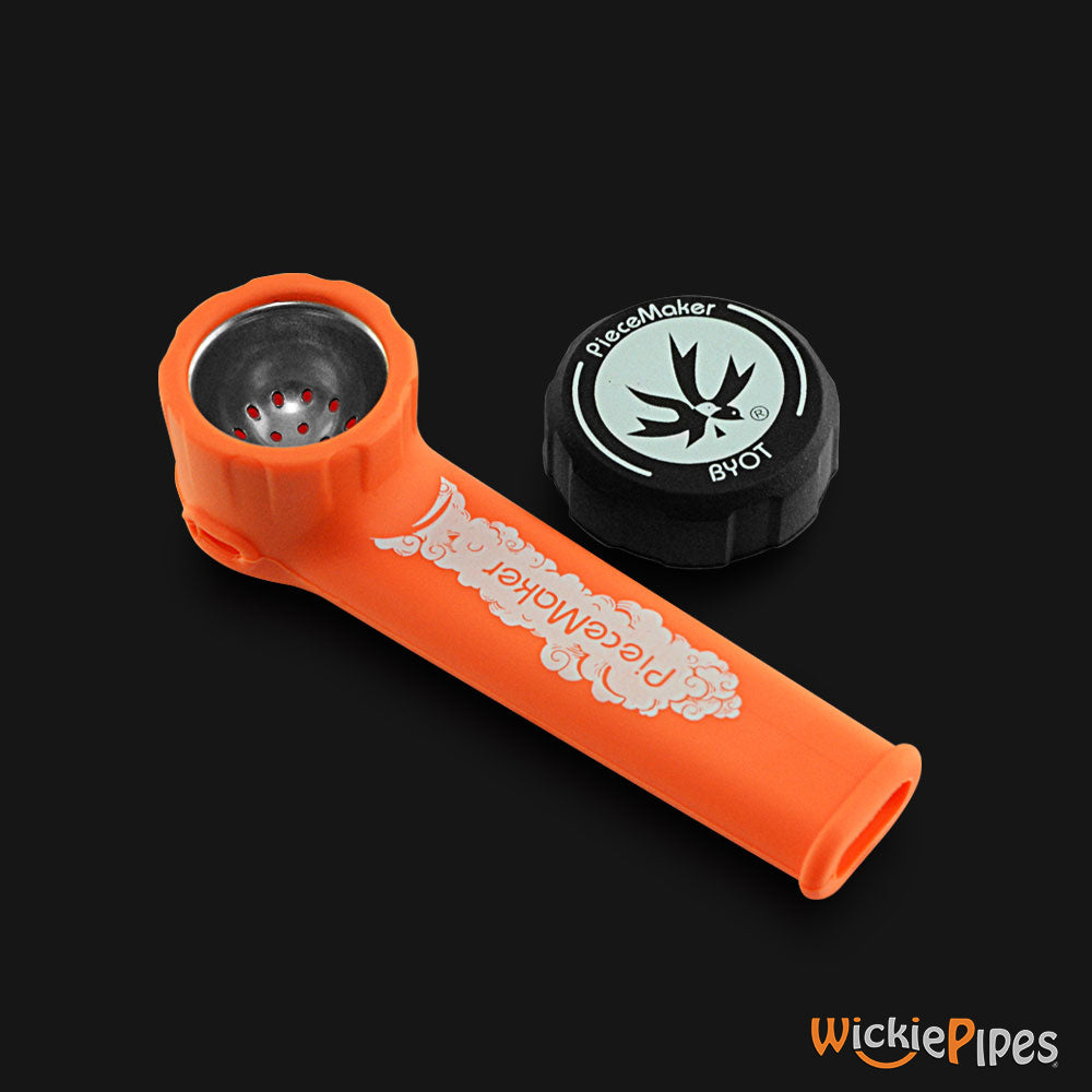 PieceMaker - Karma Octane Orange 3.5-Inch Silicone Hand Pipe top with cap off.