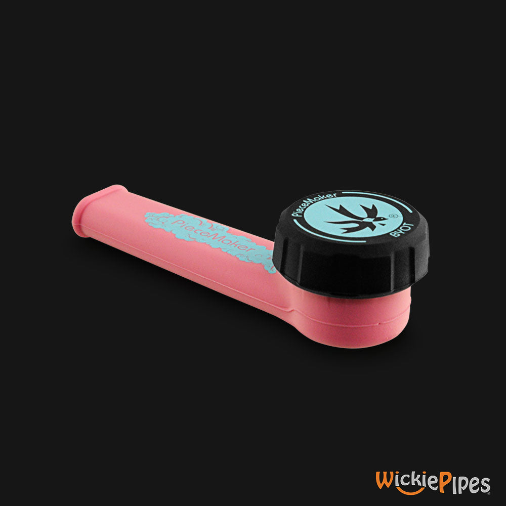 PieceMaker - Karma Pitstop Pink 3.5-Inch Silicone Hand Pipe with front cap on.