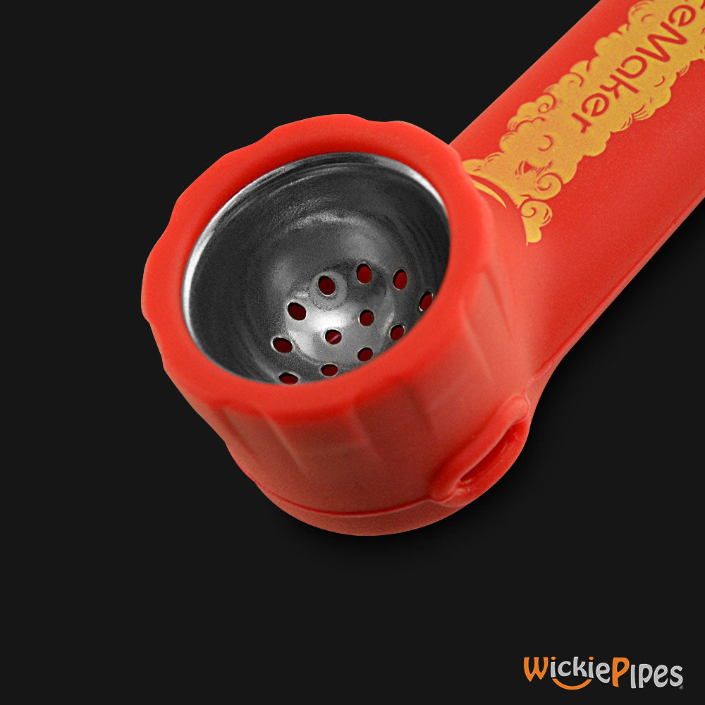 PieceMaker - Karma Racecar Red 3.5-Inch Silicone Hand Pipe close up with open bowl.