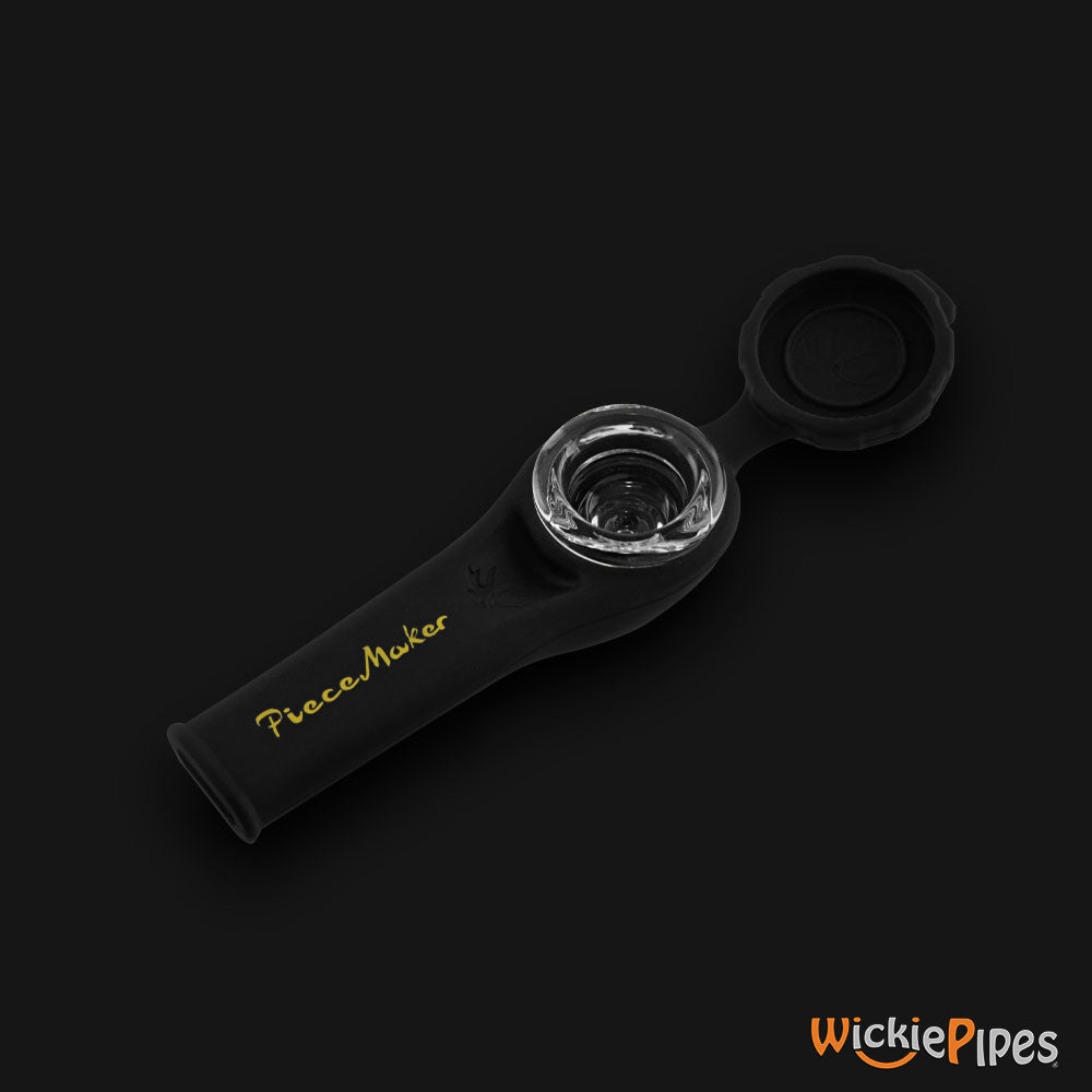 Piecemaker - Kayo Knockout Black 3.5-Inch Silicone Hand Pipe top view with open cap.