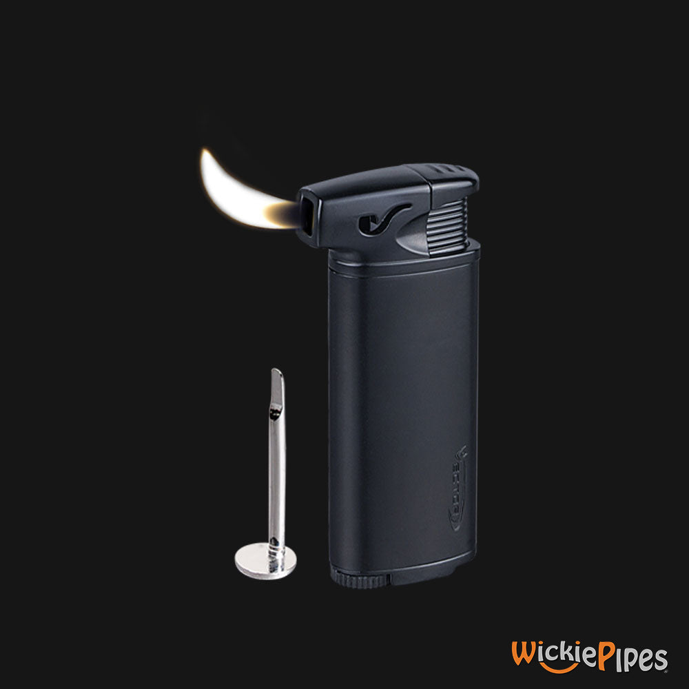 Vector - Elio Lighter Black Matte Flame Lit Tamper Out - WickiePipes