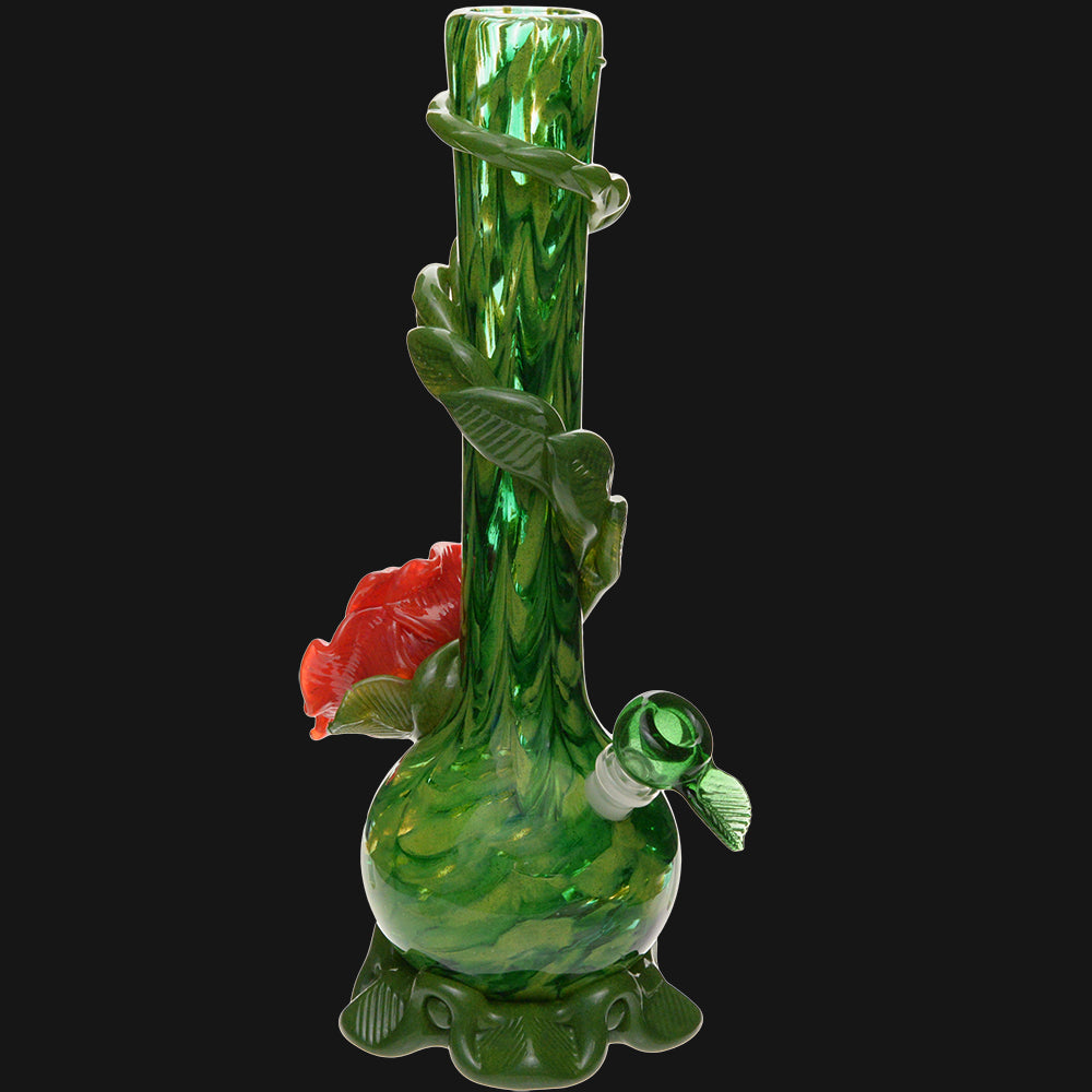 Noble Glass - Green Flower Wrap 14" Soft Glass Bubble Bottom Water Pipe
