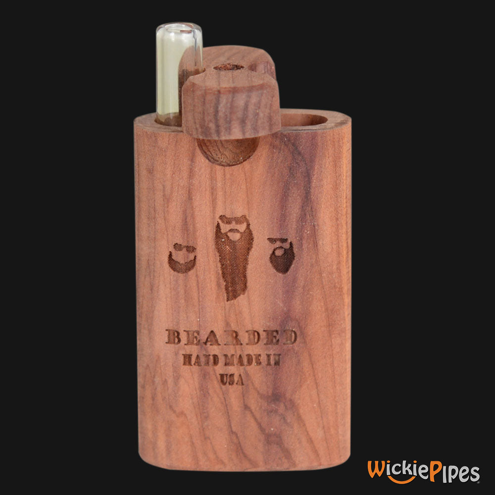 Bearded Aerobic Cedar 3-Inch Wood Dugout System open twist lid with glass one-hitter.
