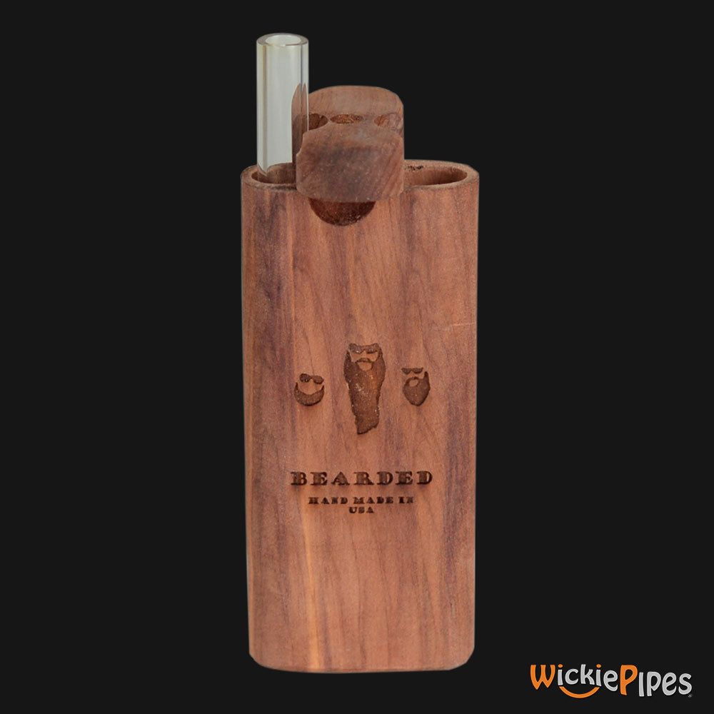 Bearded Aerobic Cedar 4-Inch Wood Dugout System open twist lid with glass one-hitter.