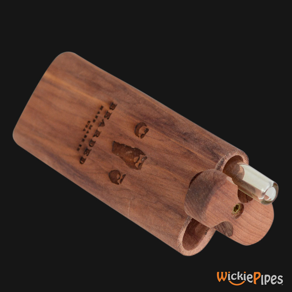 Bearded Aerobic Cedar 4-Inch Wood Dugout System open twist lid with glass one-hitter.