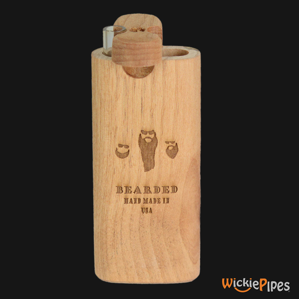 Bearded Cherry 4-Inch Wood Dugout System open twist lid with glass one-hitter.