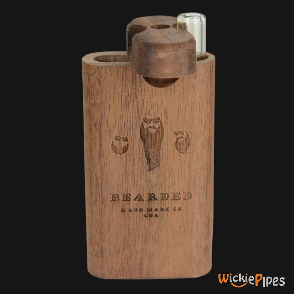 Bearded Walnut 3-Inch Wood Dugout System open twist lid with glass one-hitter.