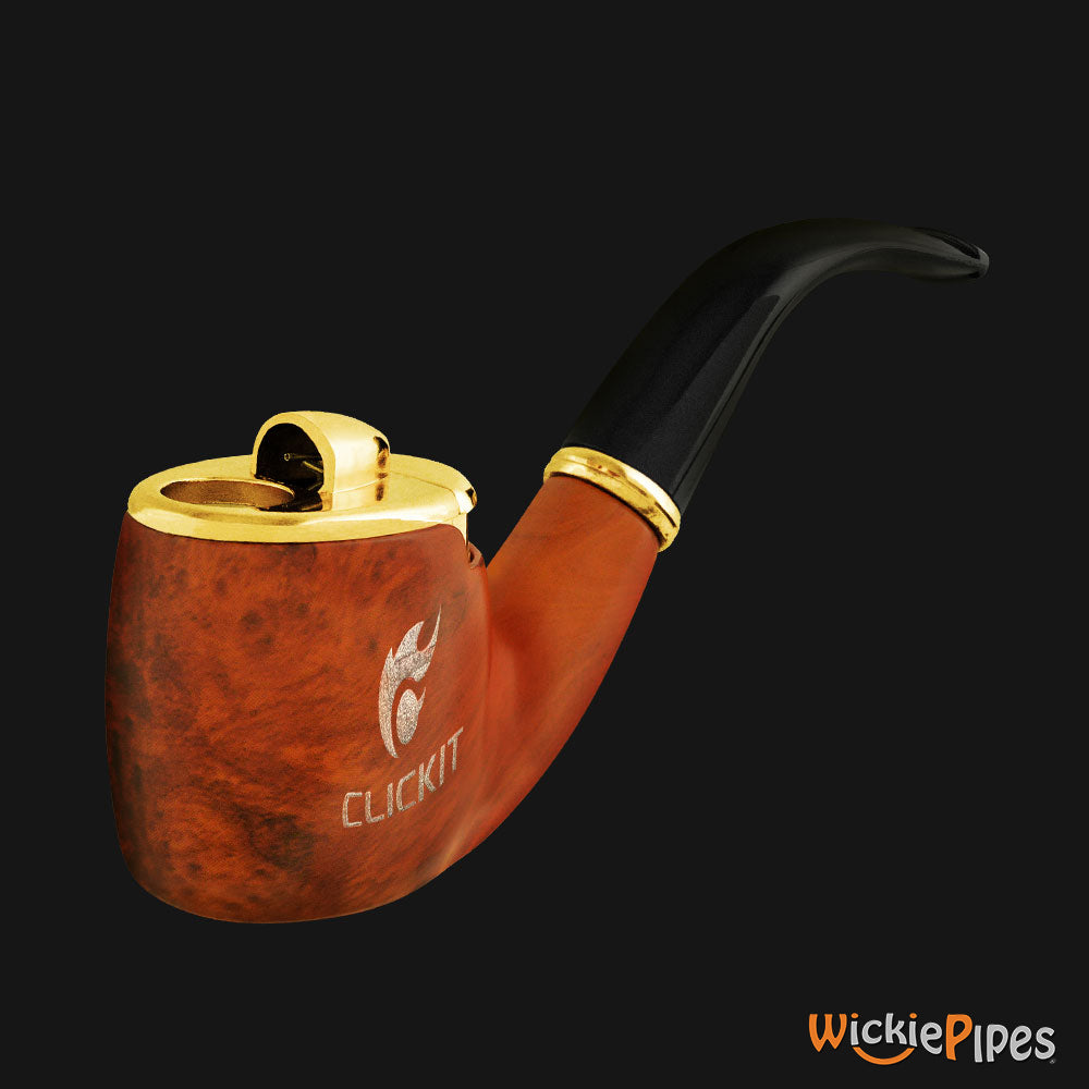 Clickit Sherlock Classic Pipe Lighter Gold front left.
