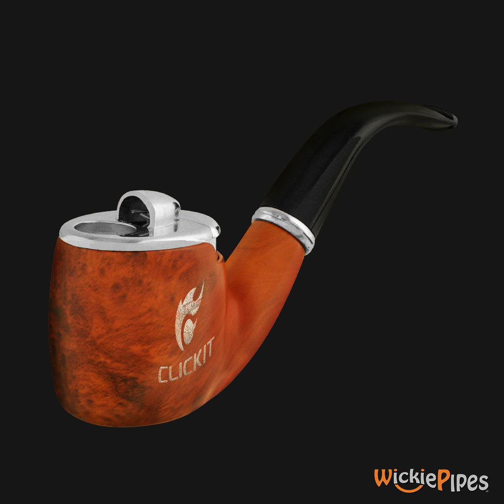 Clickit Sherlock Classic Pipe Lighter Silver front left.