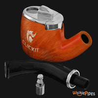 Thumbnail for Clickit Sherlock Classic Pipe Lighter Silver mouthpiece off and filter off.