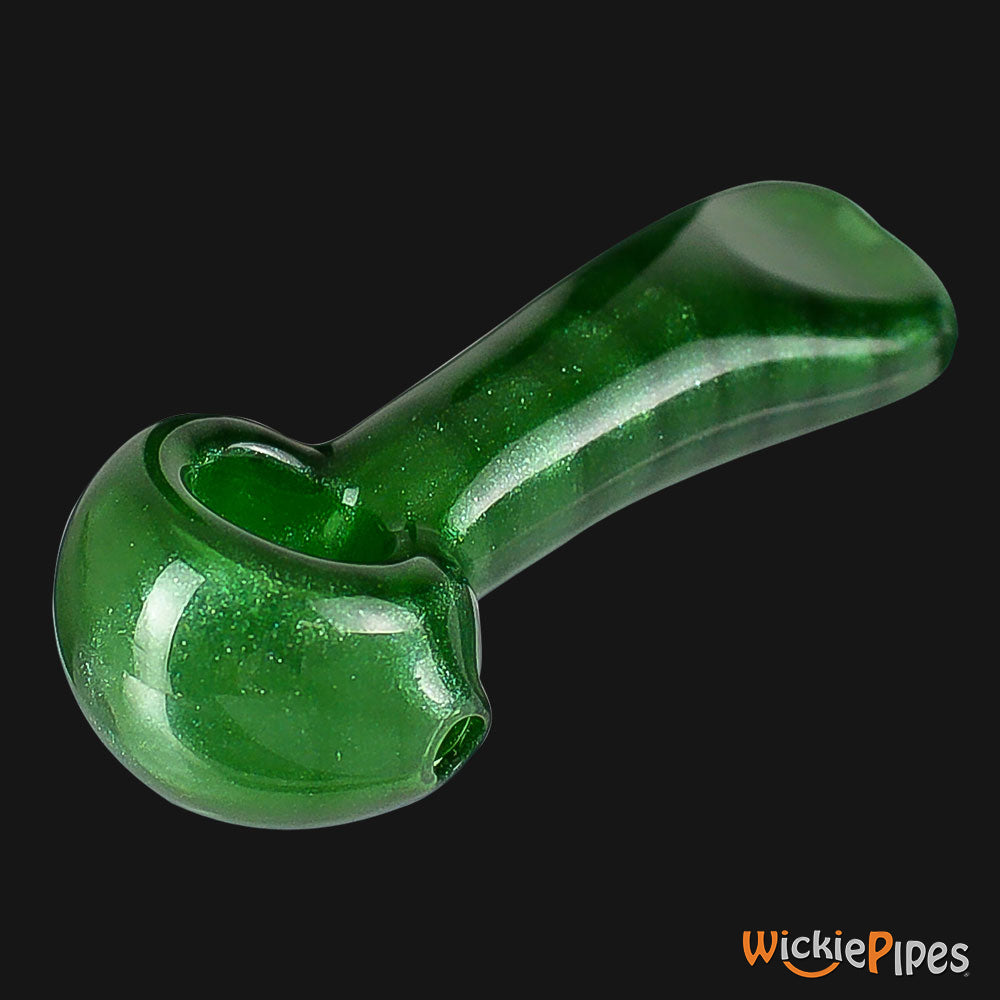 Jellyfish Glass - Sparkly Green Flat Mouth 4.25-Inch Glass Spoon Pipe