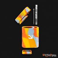 EYCE Solo 3.25-Inch Indestructible Silicone Dugout Smoking System Desert Orange disassembled open cap glass one-hitter with stainless steel poker and storage stash cover
