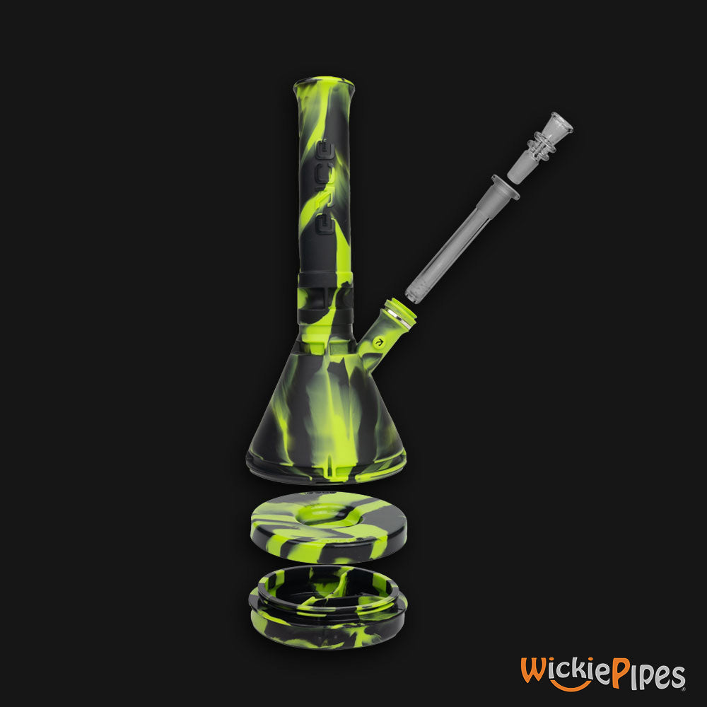 EYCE Beaker Bong 12-Inch Indestructible Silicone Smoking Water Pipe Creature Green 14mm/18mm downstem 14mm glass bowl disassembled open storage stash with stainless steel poker and stash cover
