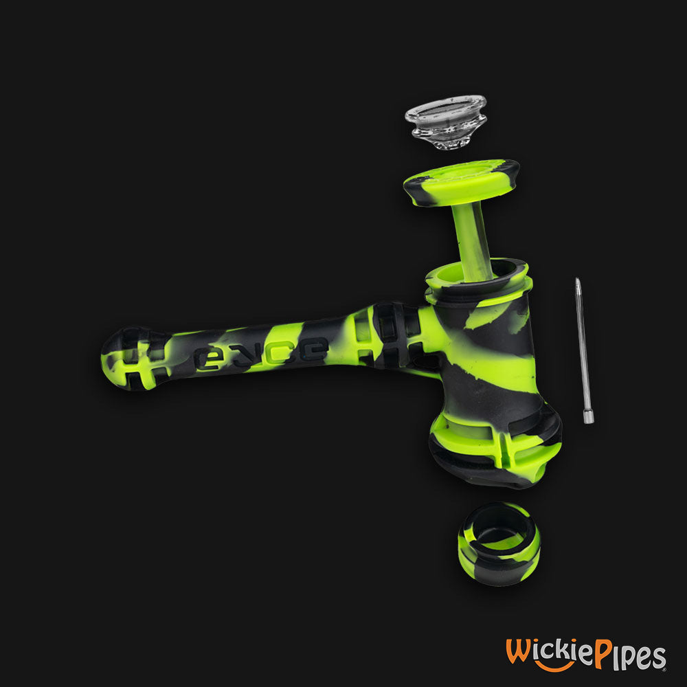 EYCE Hammer Bubbler 7-Inch Indestructible Silicone Smoking Water Pipe Creature Green downstem glass bowl disassembled open storage stash with stainless steel poker and stash cover